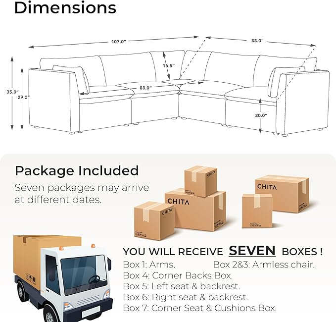 CHITA Down Filled Modular Sectional in Cream
