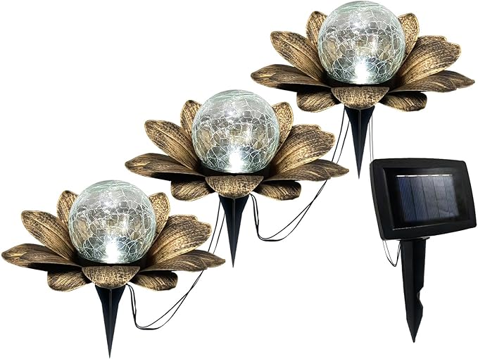 LEWIS&WAYNE Solar Garden Lights - 3 Pc Copper Lotus Flower