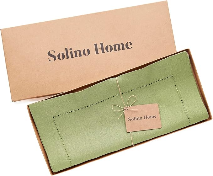 100% Pure Linen Hemstitch 14 x 90 Inch Table Runner - Spring green