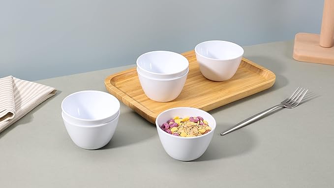Set of 6 Round Melamine Bowls - White, 8 oz