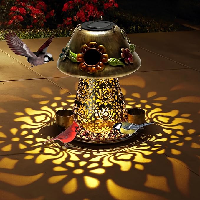 Solar Bird Feeder - Bronze Mushroom