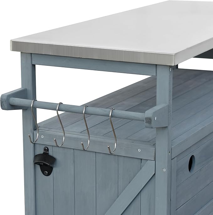 Outdoor Kitchen Island with Internal Storage Rack, Spice & Towel Rack - Robin Blue