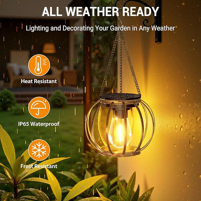 4 Pack Bronze Metal Hanging Solar Lanterns