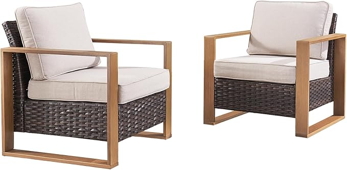 Wicker Outdoor Patio Chairs with Cushions - Set of 2