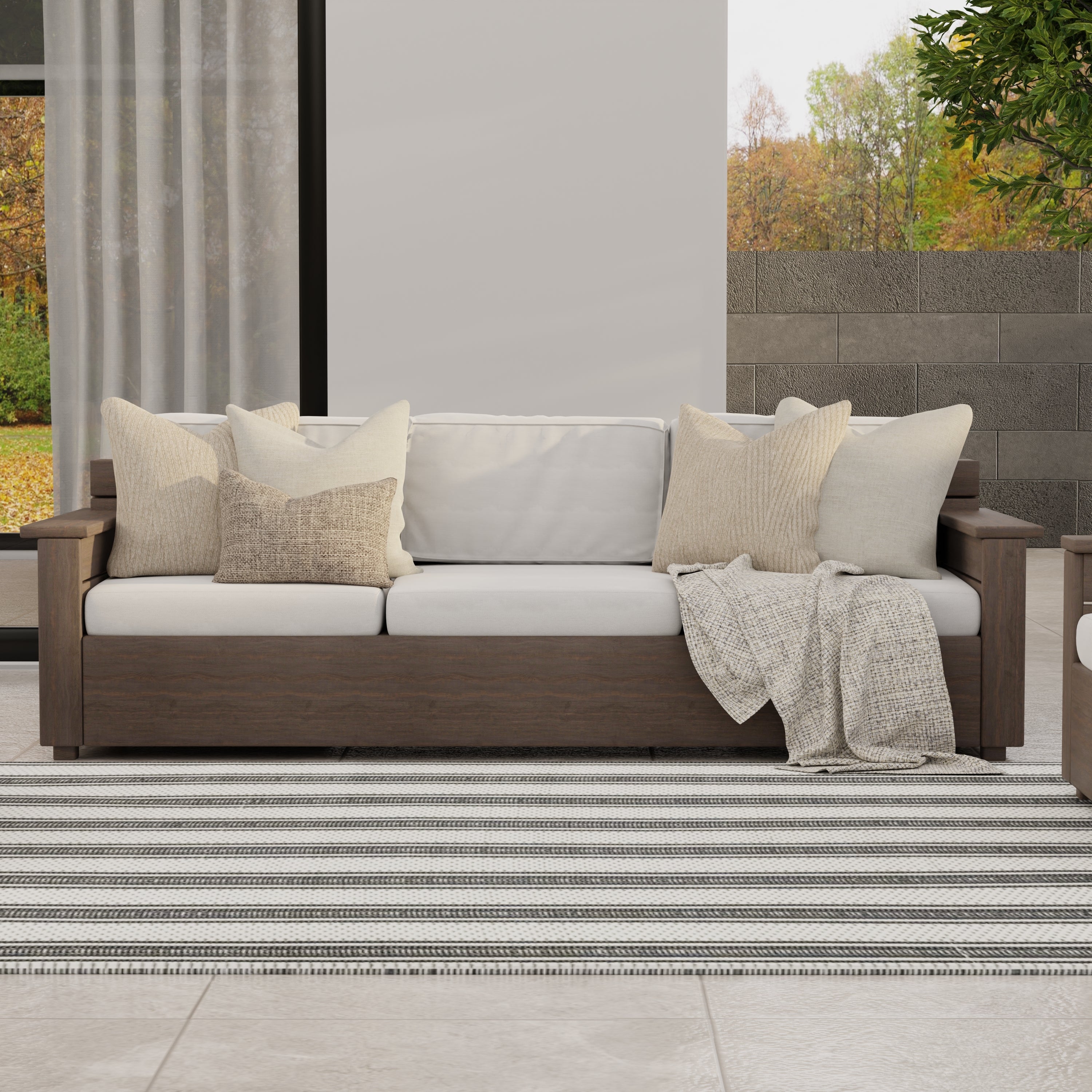 Vertical Stripe Black & Grey Outdoor Mat