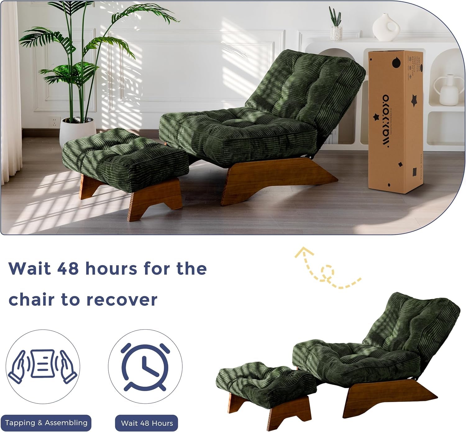Adjustable Accent Chair With Ottoman in Green