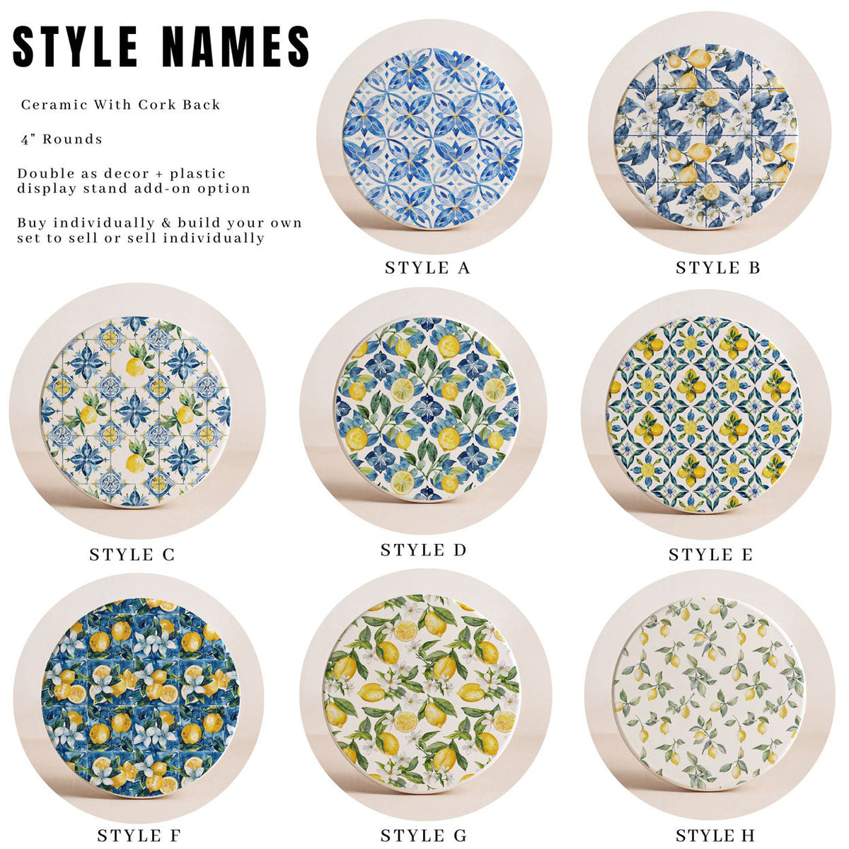 Coasters - Mediterranean Lemon, PRE-ORDER
