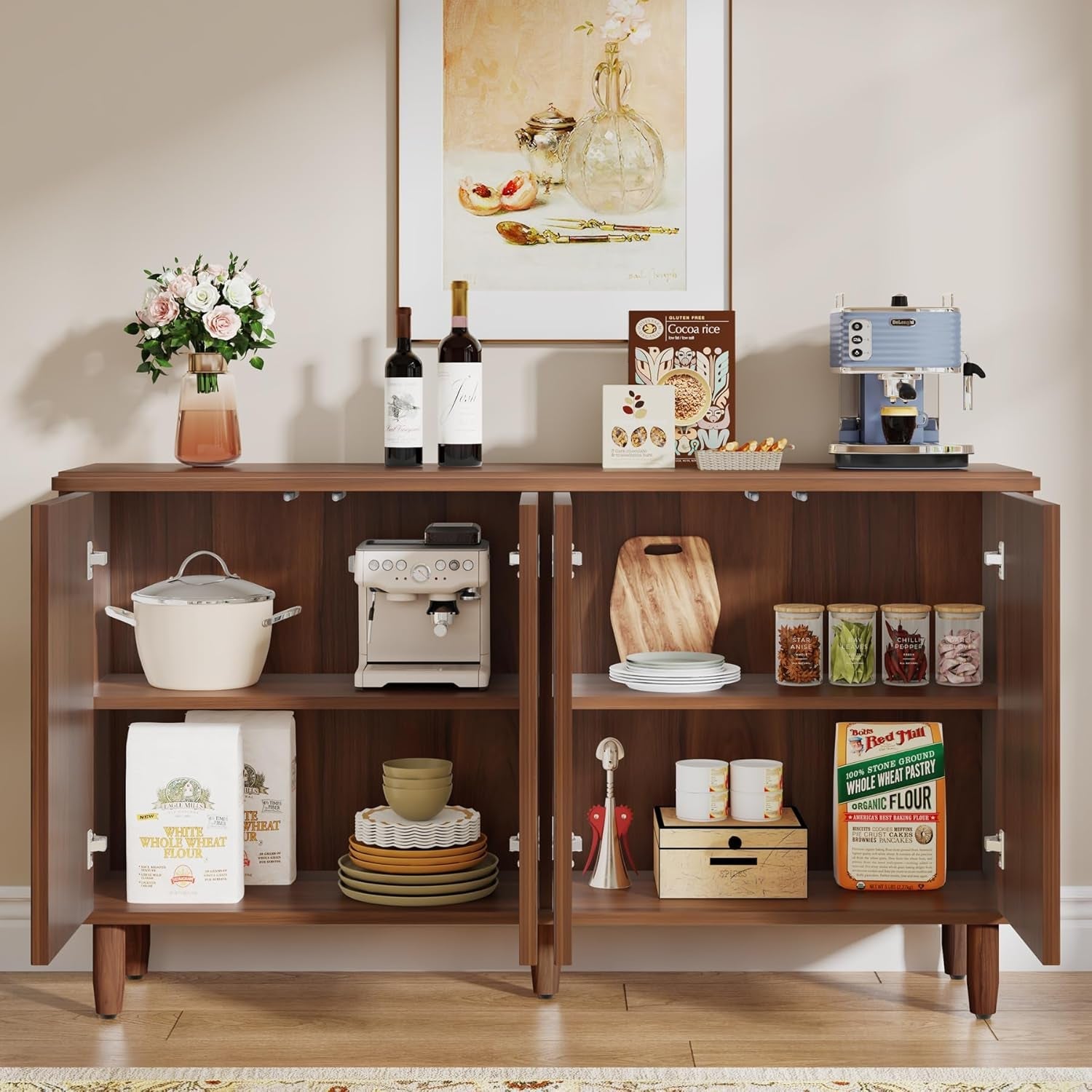 Buffet Cabinet Sideboard With Storage in Wood Finish