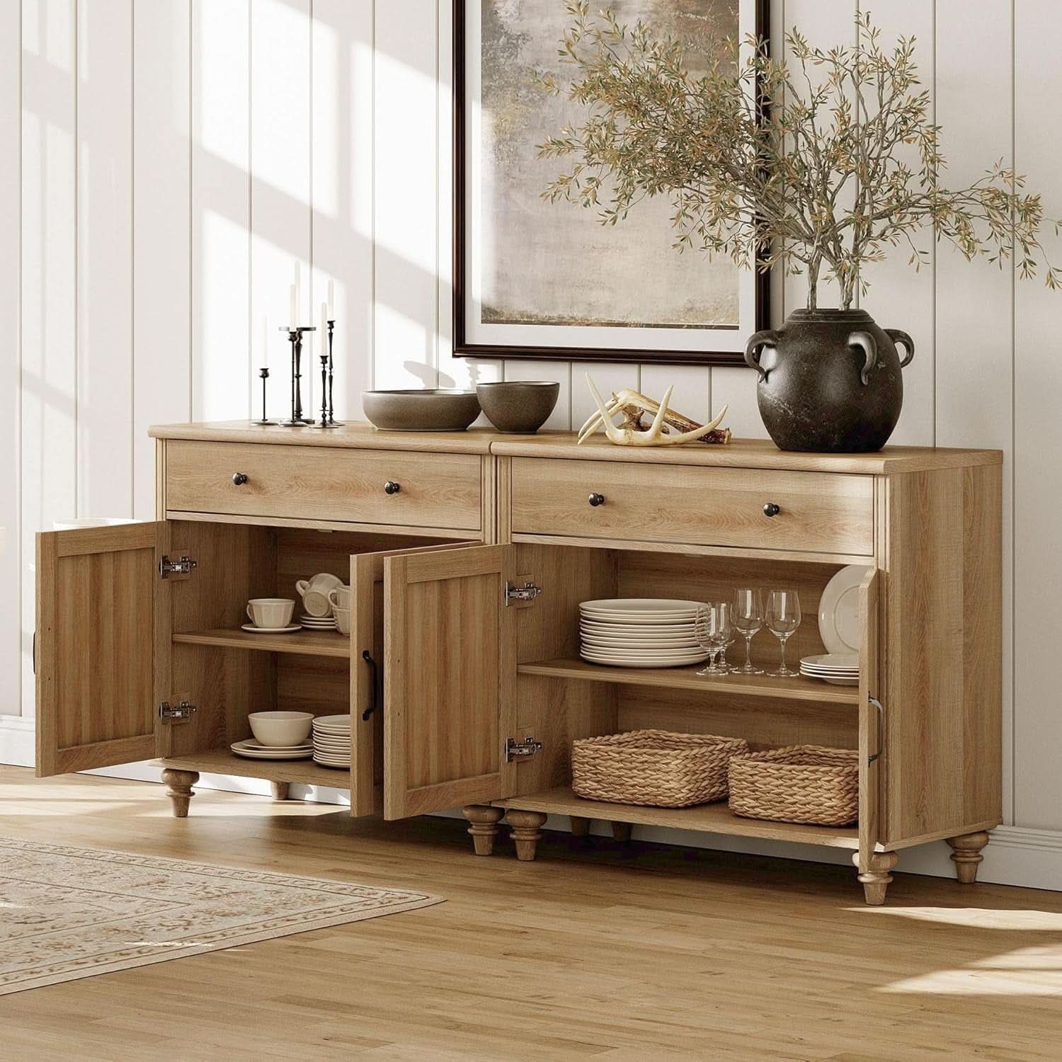 3 Piece Oak Home Office Suite with Executive Desk and 2 Multi-Functional Storage Cabinets