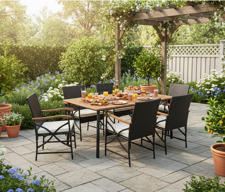 5/7-Piece Acacia Wood Outdoor Dining Set