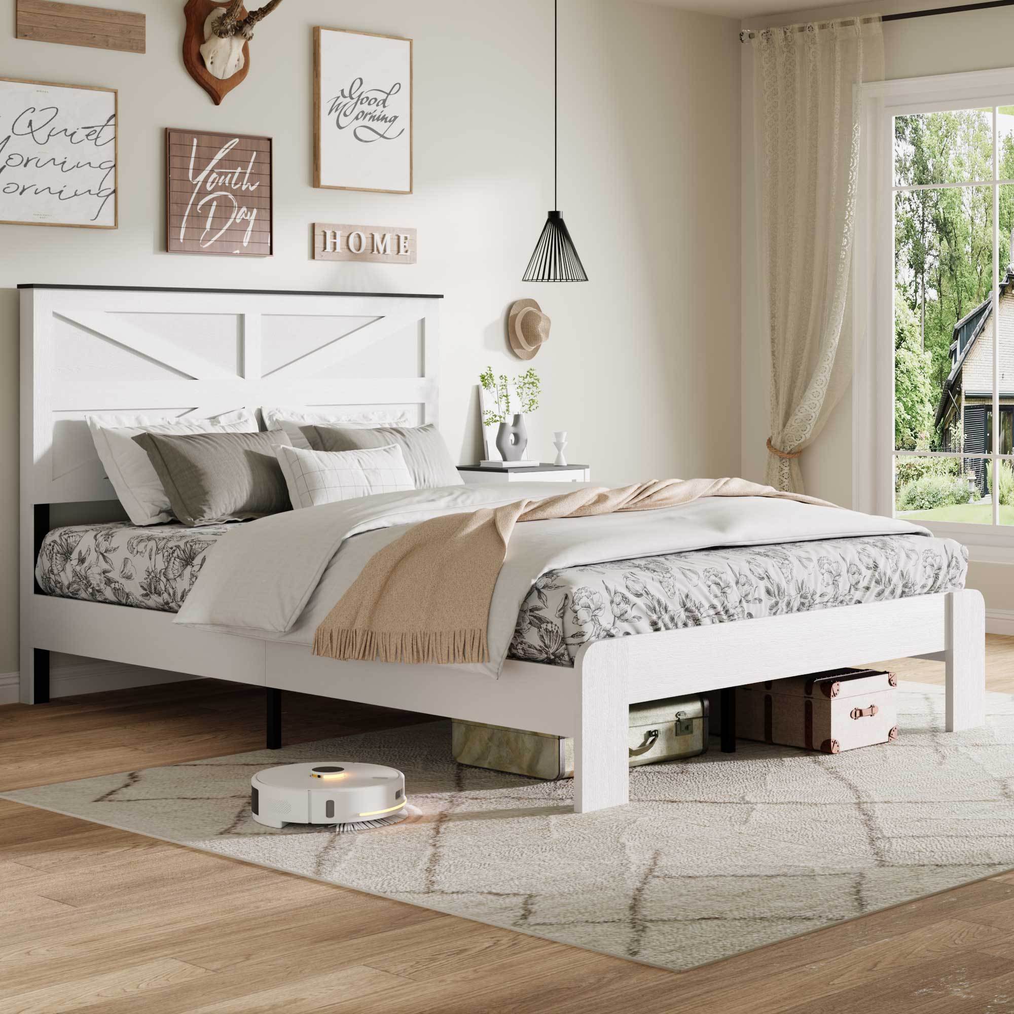 Wood Platform Bed Frame in White - King