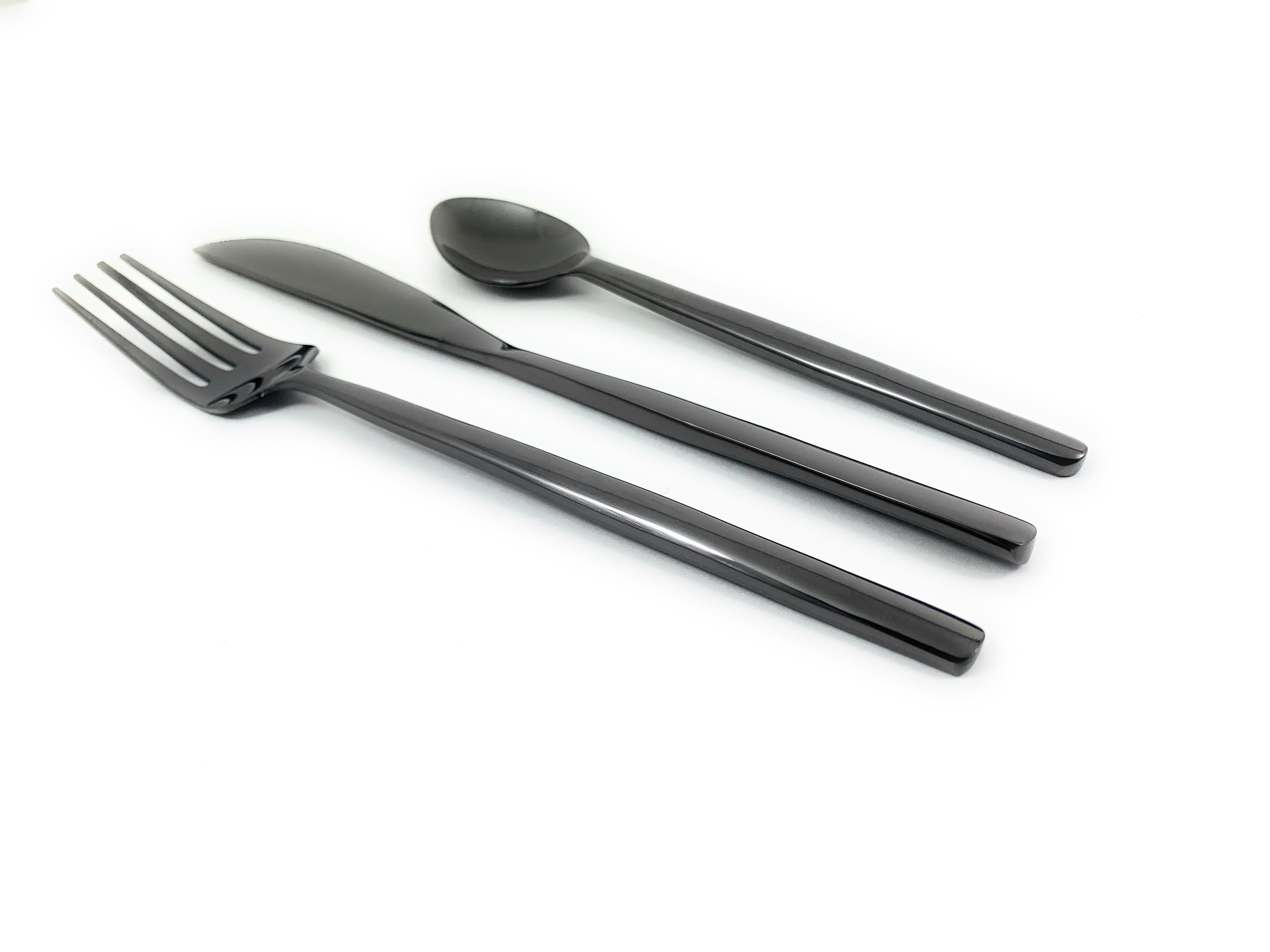 Stainless Steel Flatware 18 PC Set in Black - Knives, Forks, Teaspoons