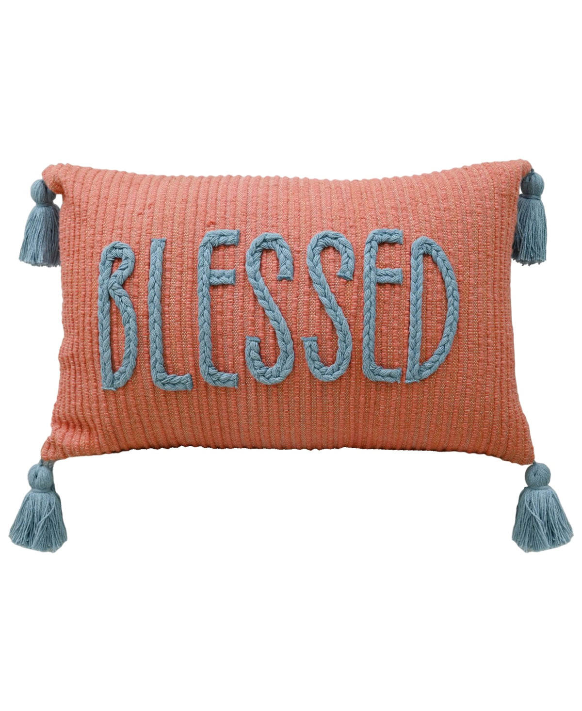 Handwoven Braided "Blessed" Decorative Pillow - 14 X 24 inch