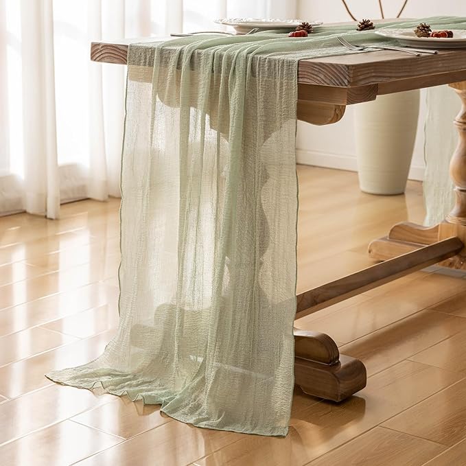Sage Green Cheesecloth Table Runner - 120 Inch