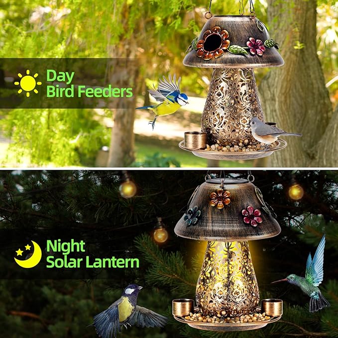 Solar Bird Feeder - Bronze Mushroom