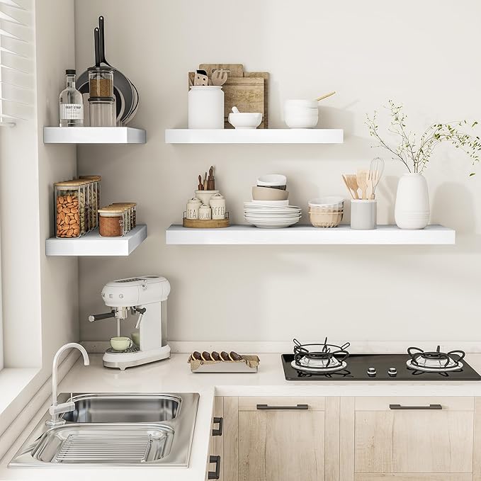 Set of 2, 36" Floating Shelves - White