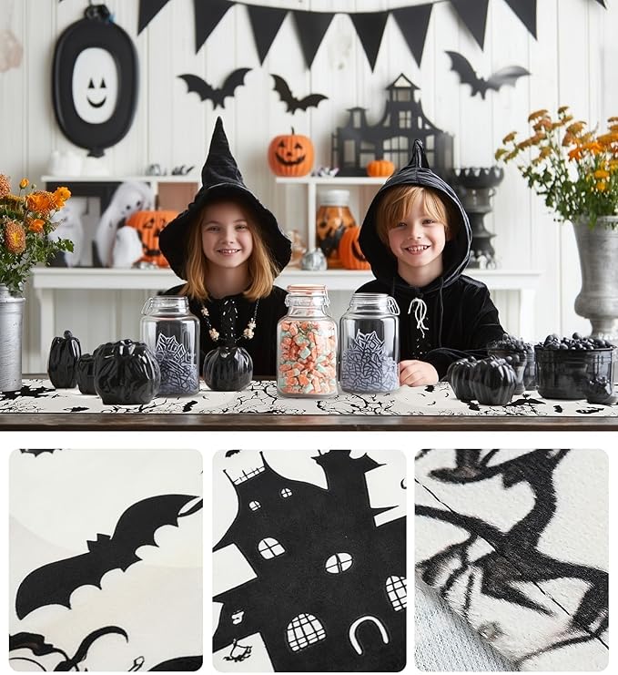 72 Inch Spooky Haunted House Table Runner for Halloween