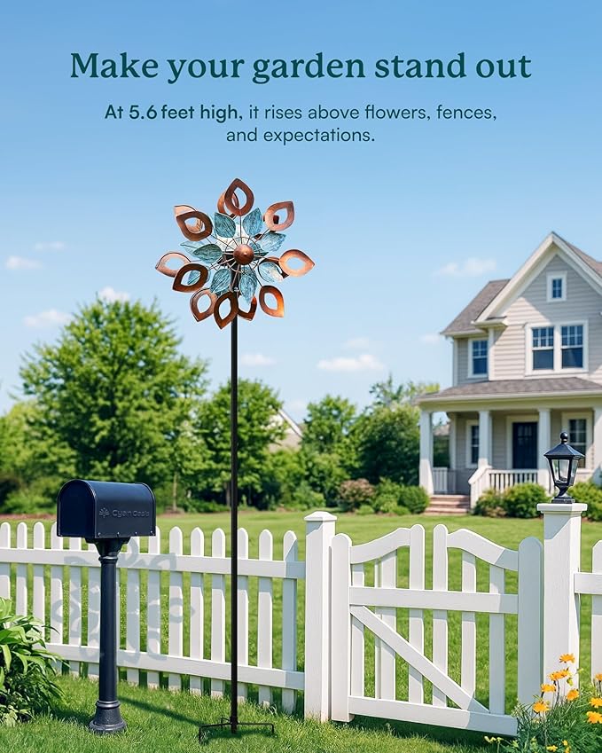 Copper Wind Spinner with Solar LED Light - 74 inch