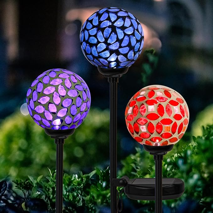 Mosaic LED Solar Lights, 3 Pack - Blue/Purple/Red