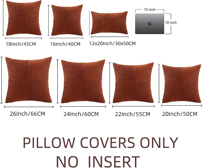 2 Pc Soft Corduroy Patchwork Pillow Covers - 18 x 18 inch, Terracotta