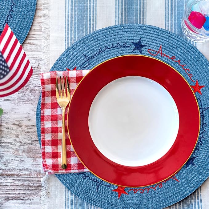 Set of 4 Round Patriotic Embroidered Place Mats