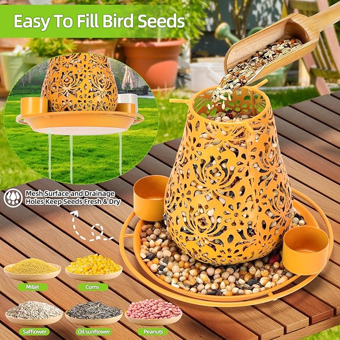 Mushroom Solar Bird Feeder - Yellow