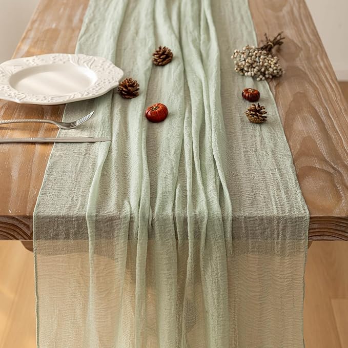 Sage Green Cheesecloth Table Runner - 120 Inch