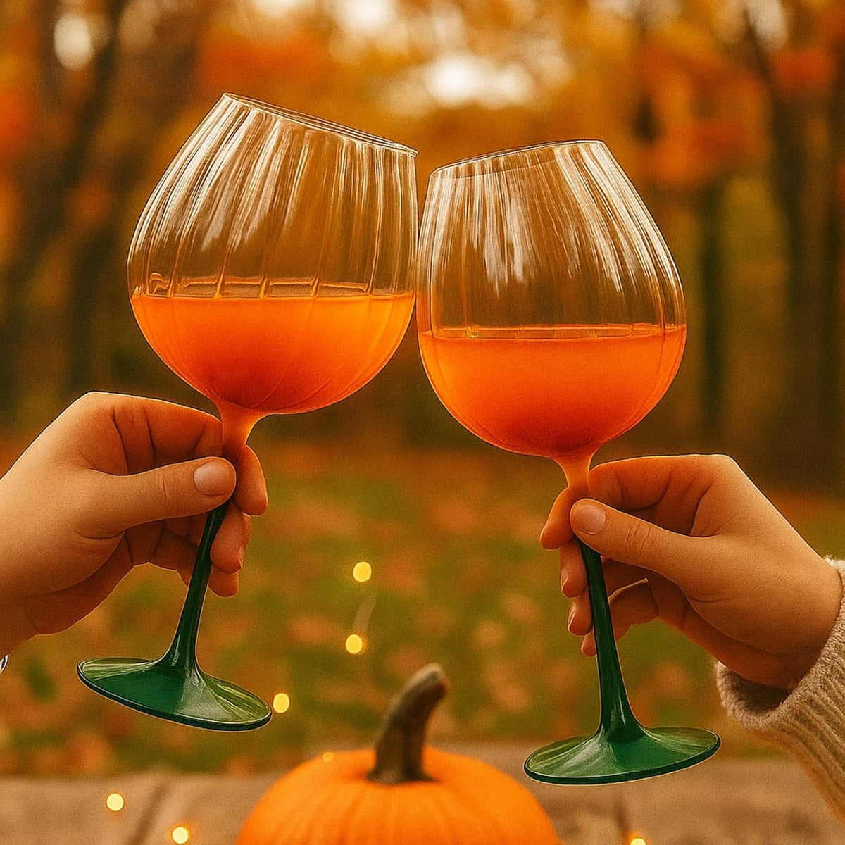 Pumpkin Lightweight Wine Glasses - Set of 2 Orange & Green