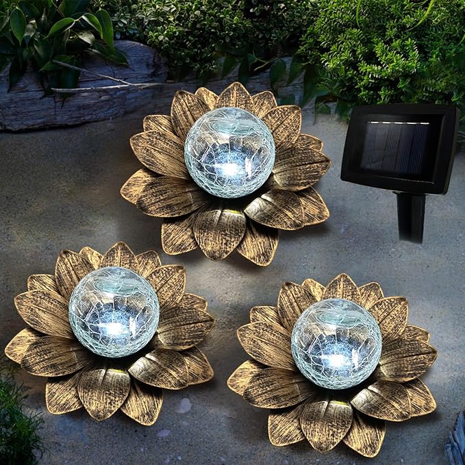 LEWIS&WAYNE Solar Garden Lights - 3 Pc Copper Lotus Flower