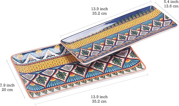 Set of 2 Bico Havana Ceramic 14 inch Rectangular Serving Platters - Microwave & Dishwasher Safe