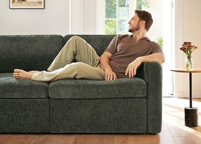 HONBAY Modular Sectional Sofa with Storage Seats - Green Chenille