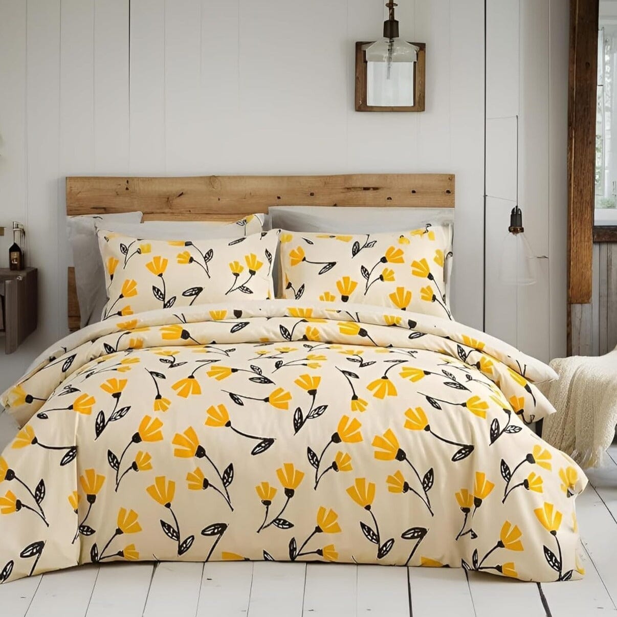 Yellow Fleur Duvet Cover Set w/ Pillow Cases