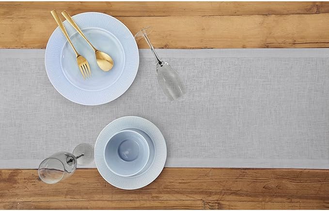 100% Pure Linen 14 x 120 Inch Table Runner - Soft Grey