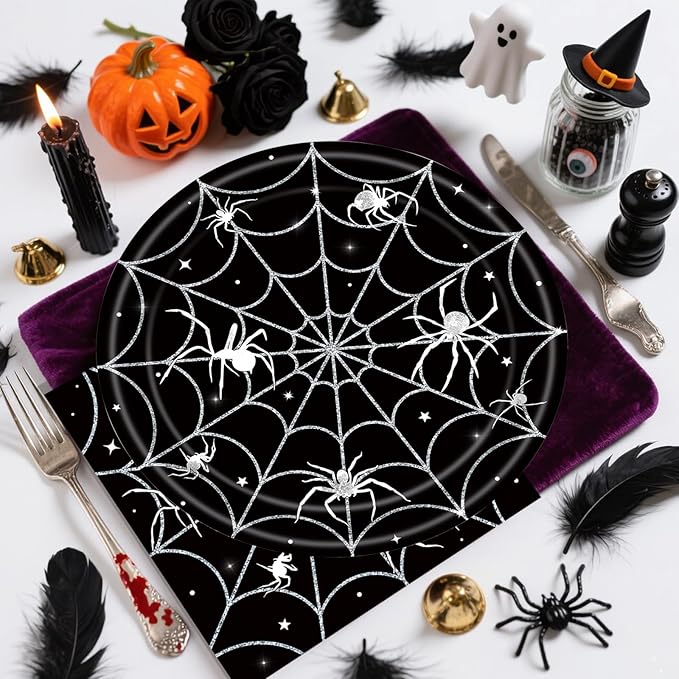 Set of 40 Halloween Paper Plates and Napkins Party Supplies - Spider Web