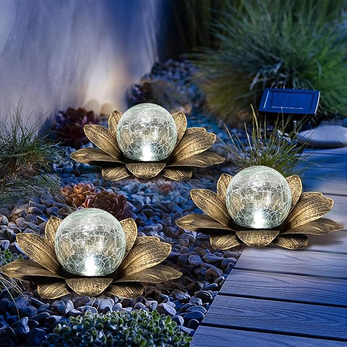 LEWIS&WAYNE Solar Garden Lights - 3 Pc Copper Lotus Flower