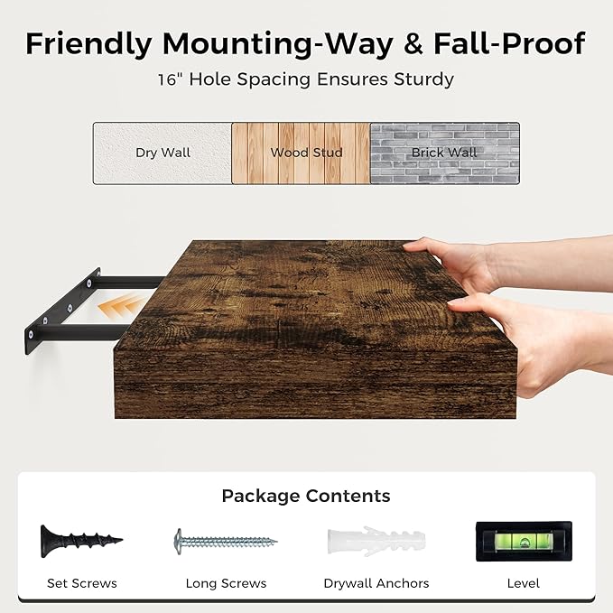 Set of 2 - 24" Rustic Brown Floating Shelves