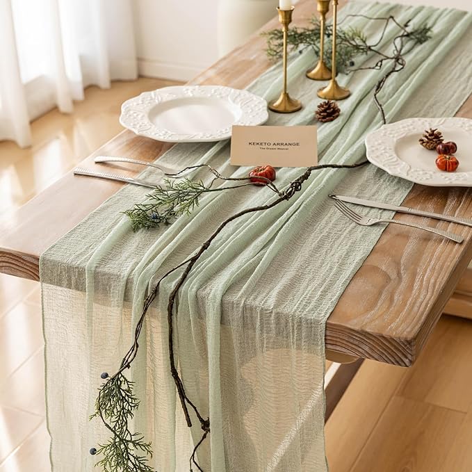 Sage Green Cheesecloth Table Runner - 120 Inch