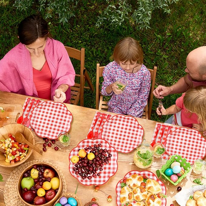 350 Pcs Red Gingham Plates and Napkins Party Supplies