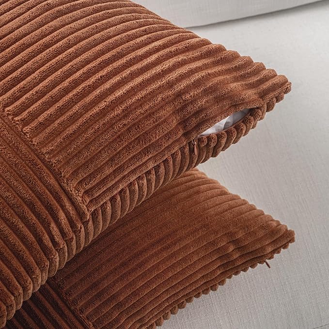 2 Pc Soft Corduroy Patchwork Pillow Covers - 18 x 18 inch, Terracotta
