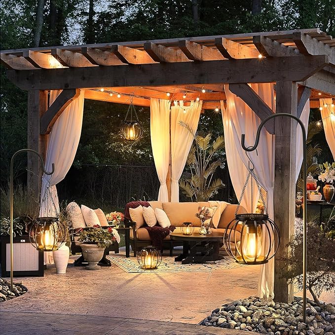 4 Pack Black Metal Hanging Solar Lanterns