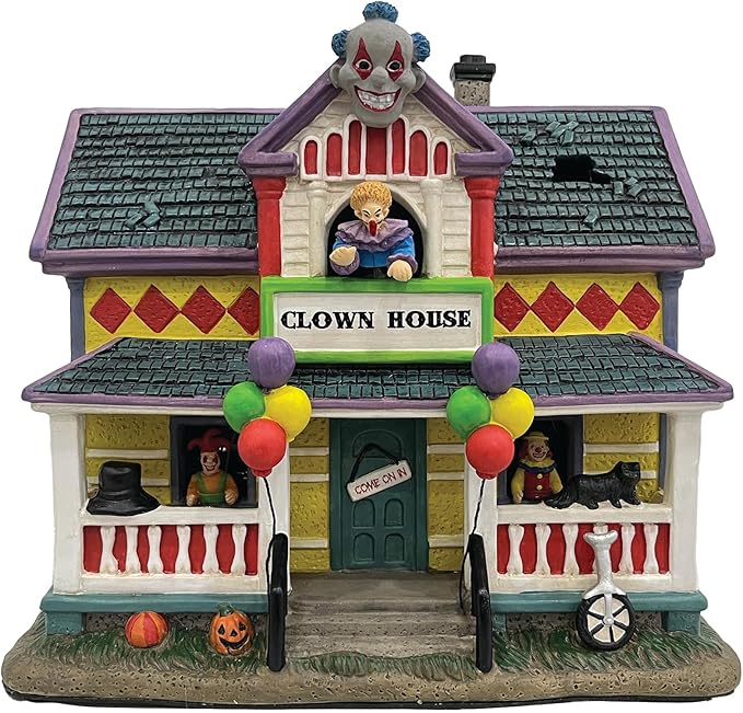 Halloween Village Clown House | Spooky Town Collection | Porcelain with Multi-Color LED