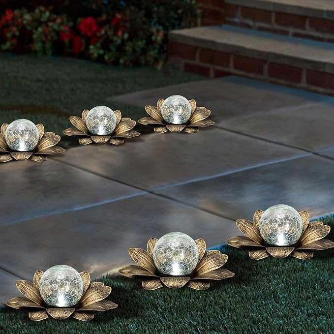 LEWIS&WAYNE Solar Garden Lights - 3 Pc Copper Lotus Flower