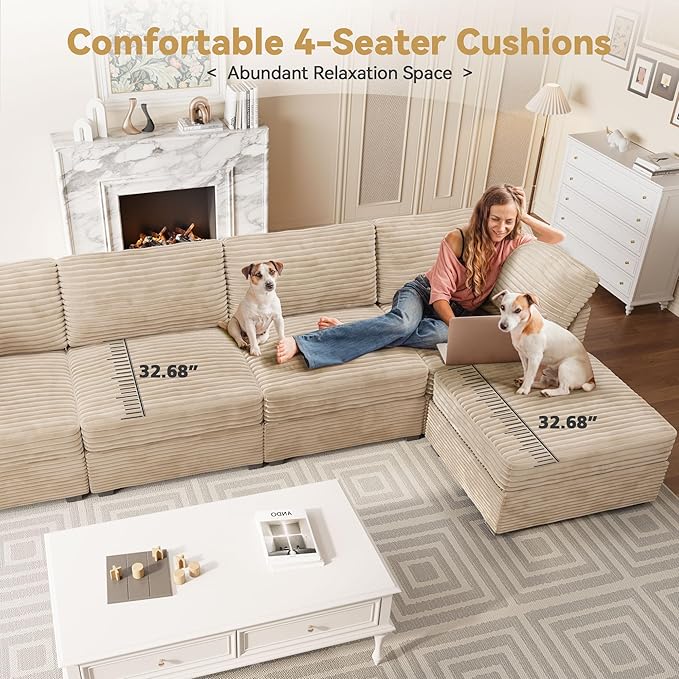Ultra Comfy Cloud Sectional with Two Movable Ottomans in Plush Beige