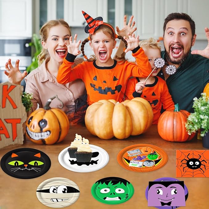 105 Piece Assorted Halloween Paper Plates & Napkins - Serves 30