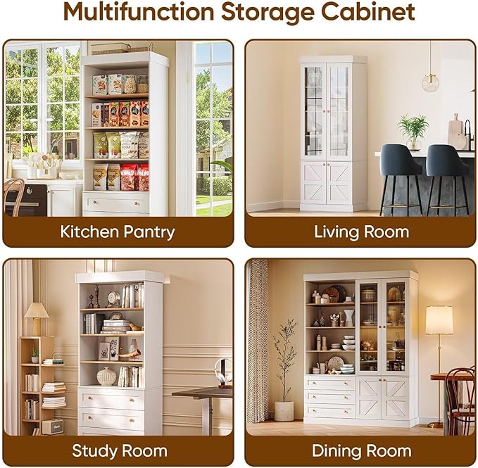 Farmhouse Bookcase with Drawers, Set of 4 – White