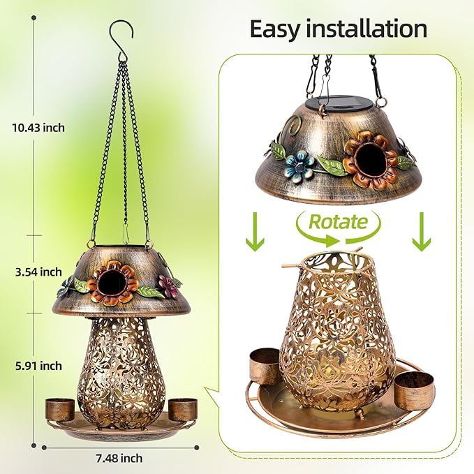 Solar Bird Feeder - Bronze Mushroom