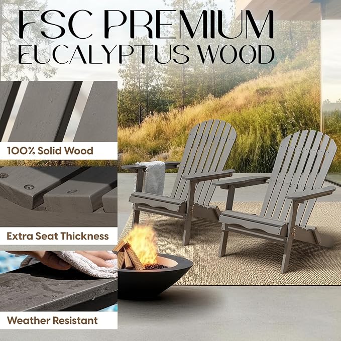 Idzo Outdoor Adirondack Chair - Set of 2, Gray