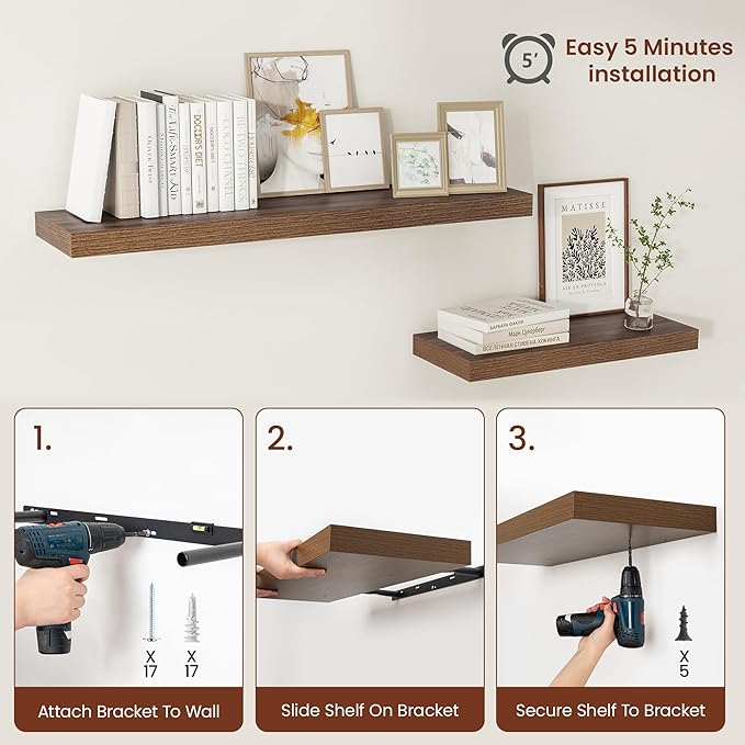 55" Wide Floating Shelves - Heavy Duty Walnut
