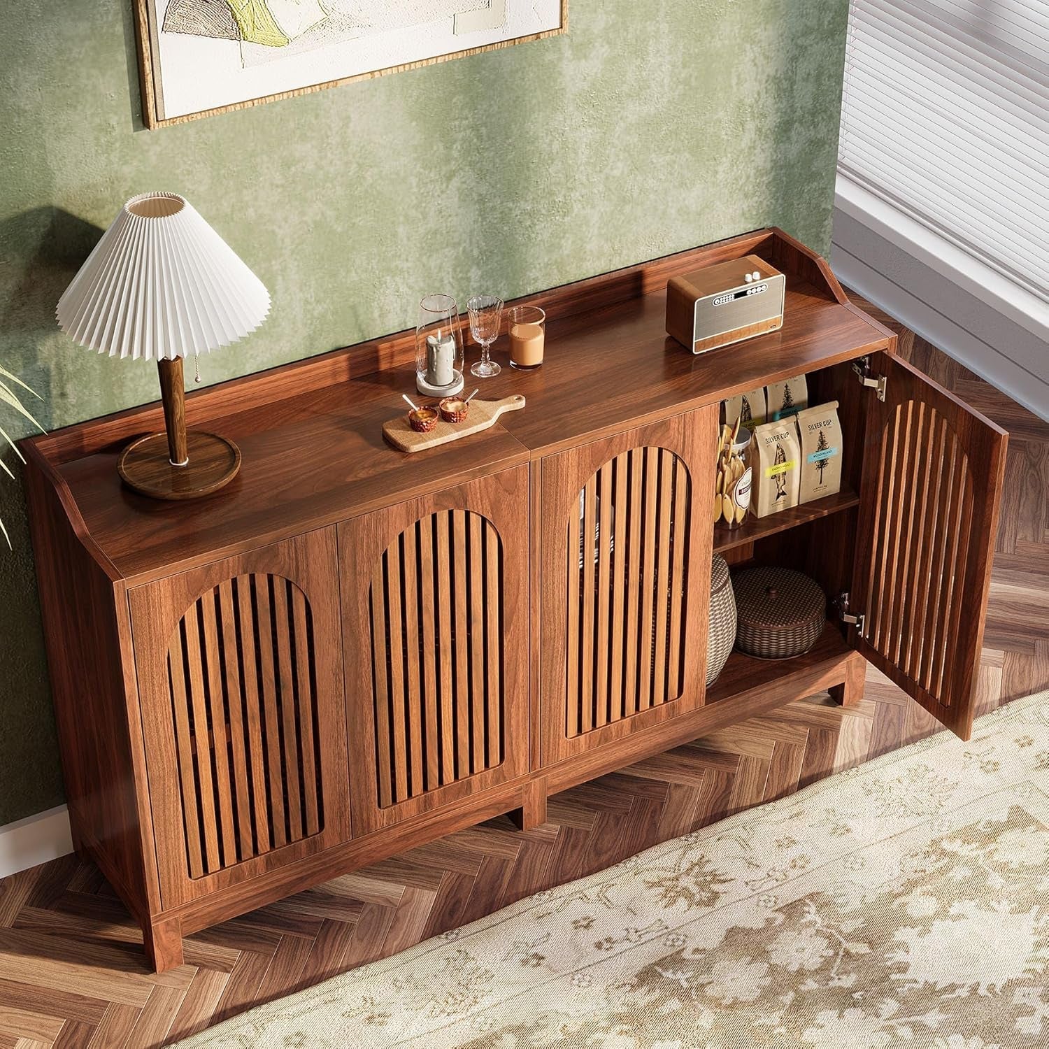 57 InchModern Farmhouse Sideboard Cabinet With Adjustable Shelves