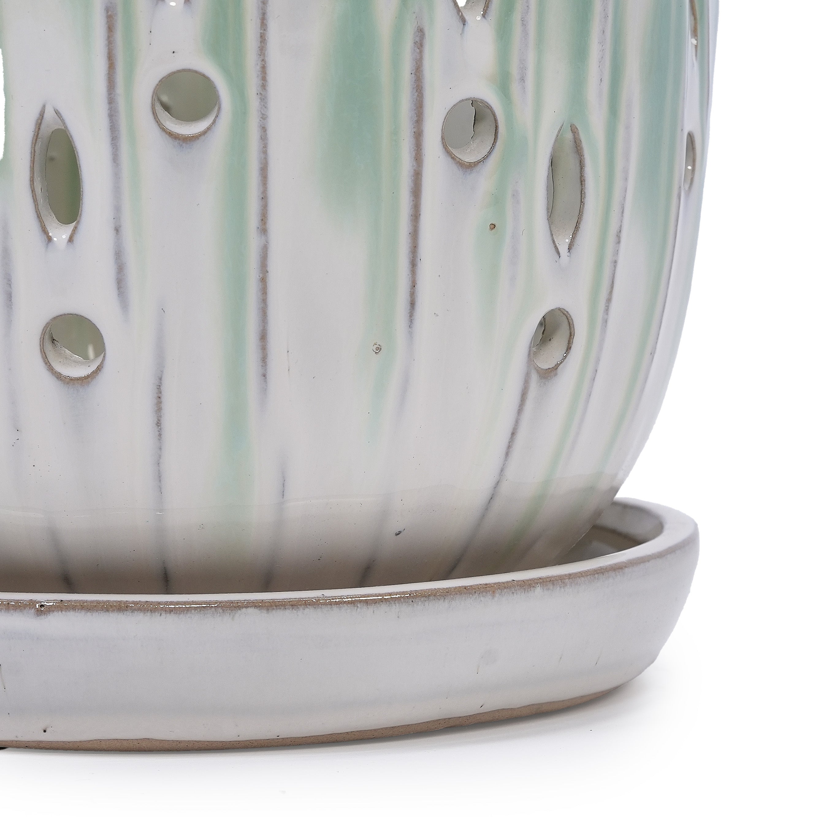 Set of 2 Ceramic Flowerpots - White/Aqua